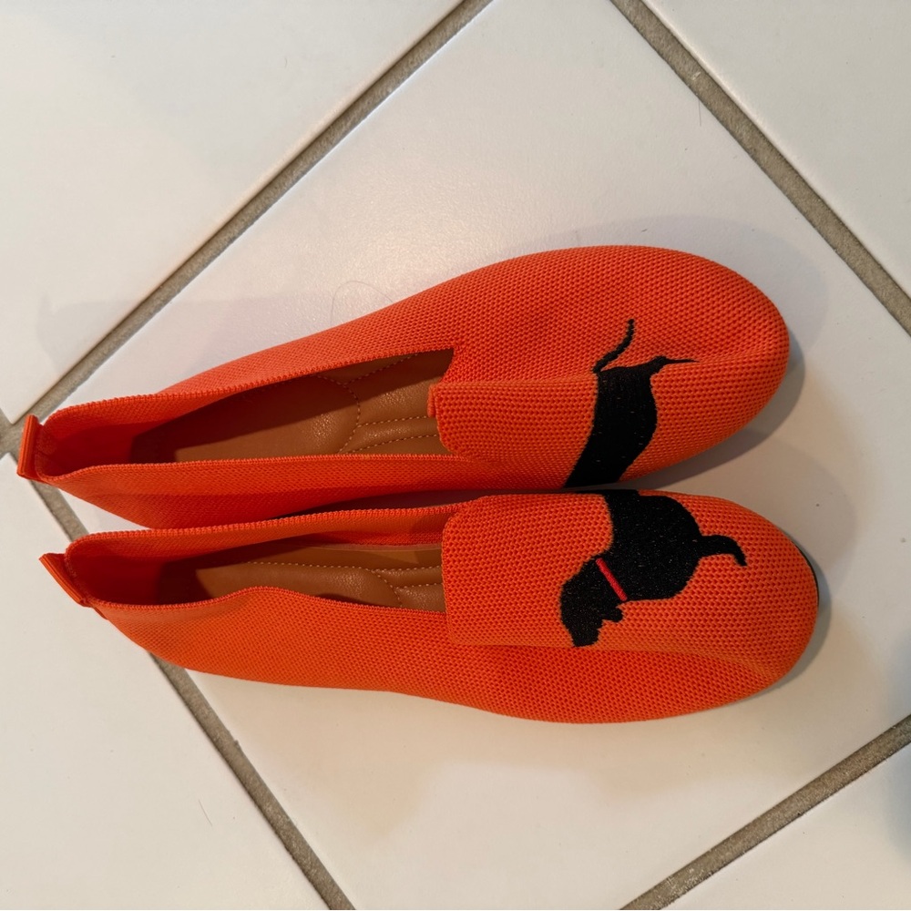 Orange Women's Loafers with Black Dog Design